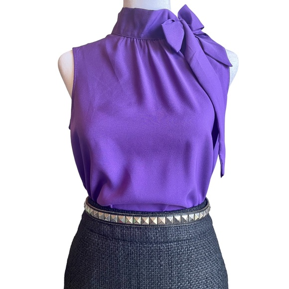 Ann Taylor Factory Tops - ANN TAYLOR FACTORY | Purple Sleeveless Blouse with Neck Bow | XS